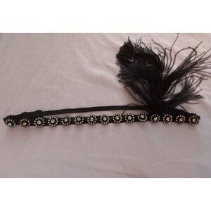 Flapper Style Black Feather & Rhinestone Headband